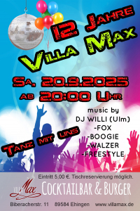 Jubiläumsparty. Tanz mit DJ Willi (Ulm). DJ WILLI (Ulm) -FOX -BOOGIE -WALZER -FREESTYLE